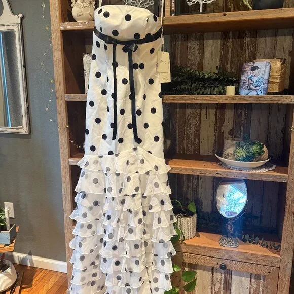 Stacees Strapless Polka Dot Prom Dress Size 2 NWT Strapless Ruffle - Fast Ship - Picture 3 of 6